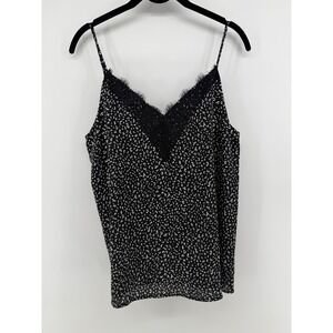 P.S. Love Black White Animal Print Lace Trim Cami Top Small